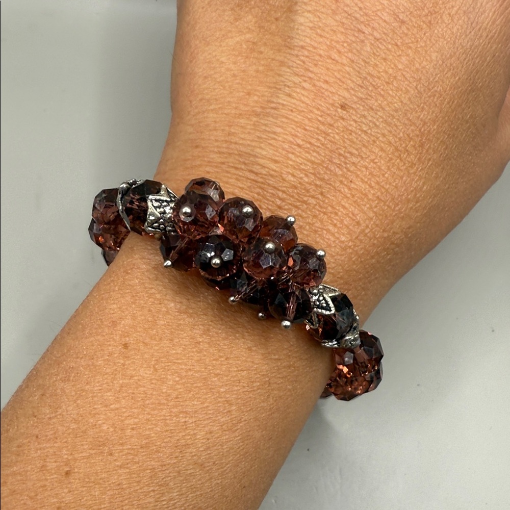 Vintage Purple Cluster Beaded Bangle Cuff Statement Bracelet